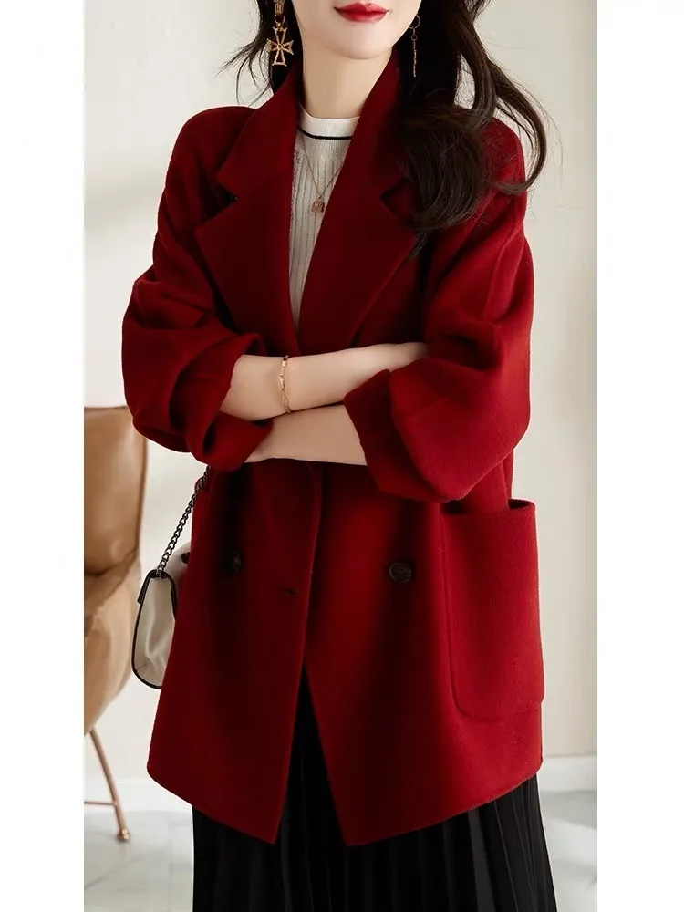 2021 Spring Street Blast Retro Sexy Red Velvet Blazer for Women Loose Mid-Length with Cotton and Belt Female Office Lady Coat