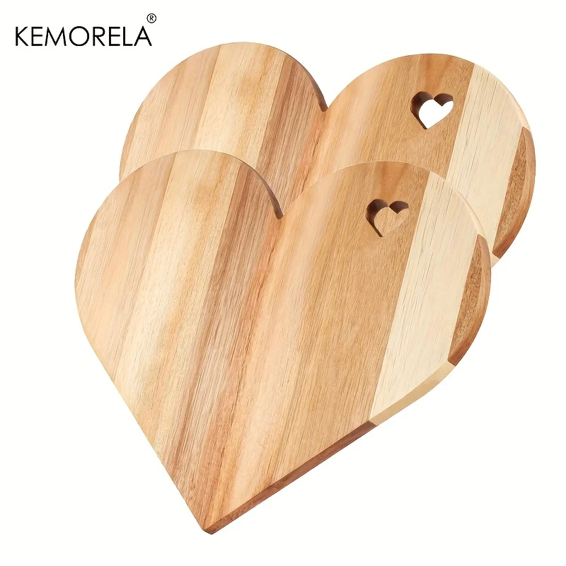 KEMORELA Heart-Shaped Acacia Wood Cutting Board 1/2PCS Food-Safe Bread Cheese Platter with Heart Cutouts Multi-Holiday