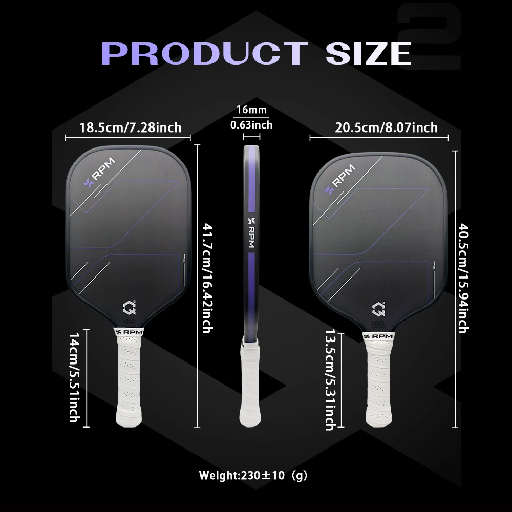 RPM Q2 Pickleball-Schläger 1:1 T700 Carbonfaser-Oberfläche Reibung Heißgepresster Expandierter TPU EPP-Schaum Verstärkter Kern 16mm – Detail 10