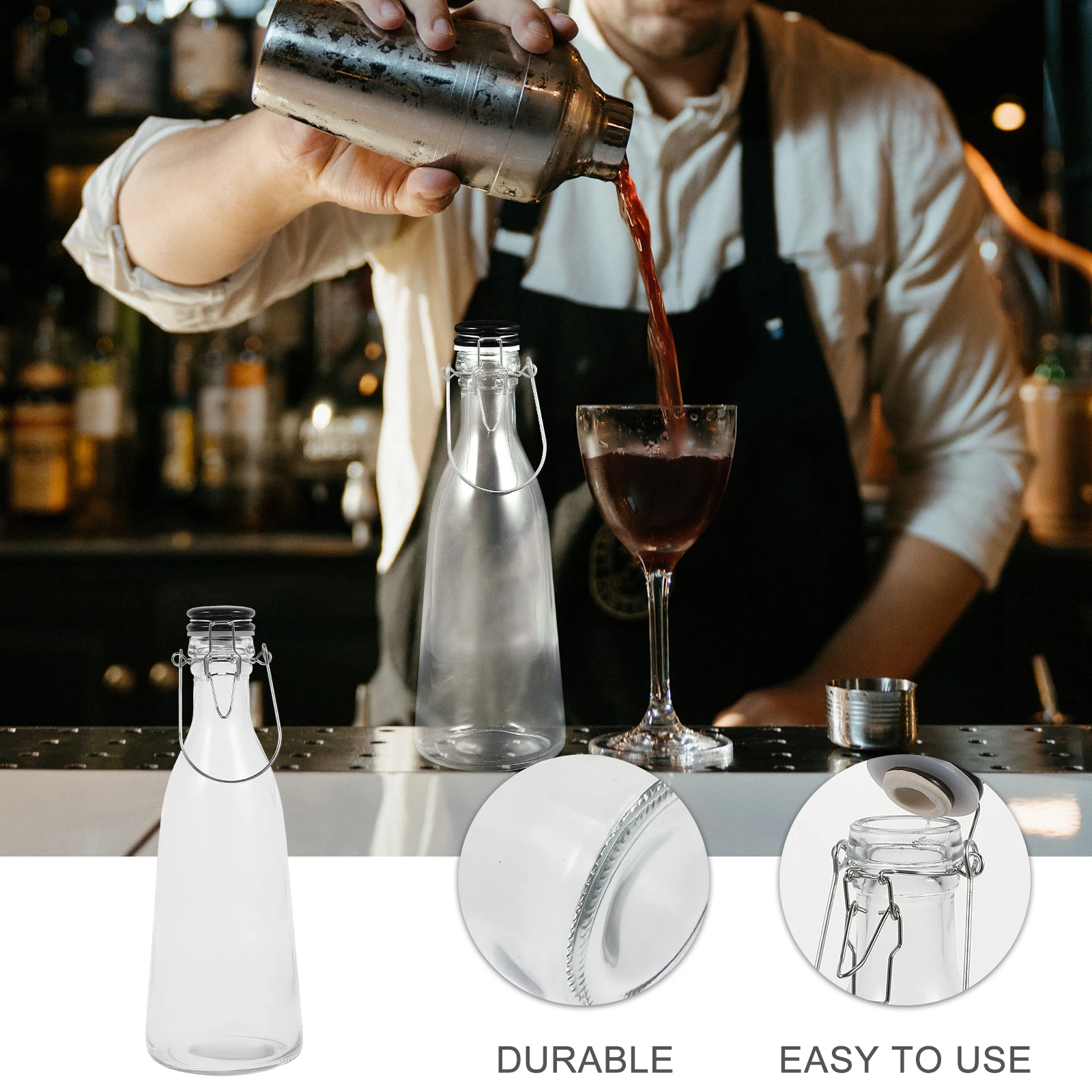 

Compact Glass Bottle with Clasp Good Sealing for Cold Drinks Milk Tea Lemonade Travel Picnic Household Storage Container