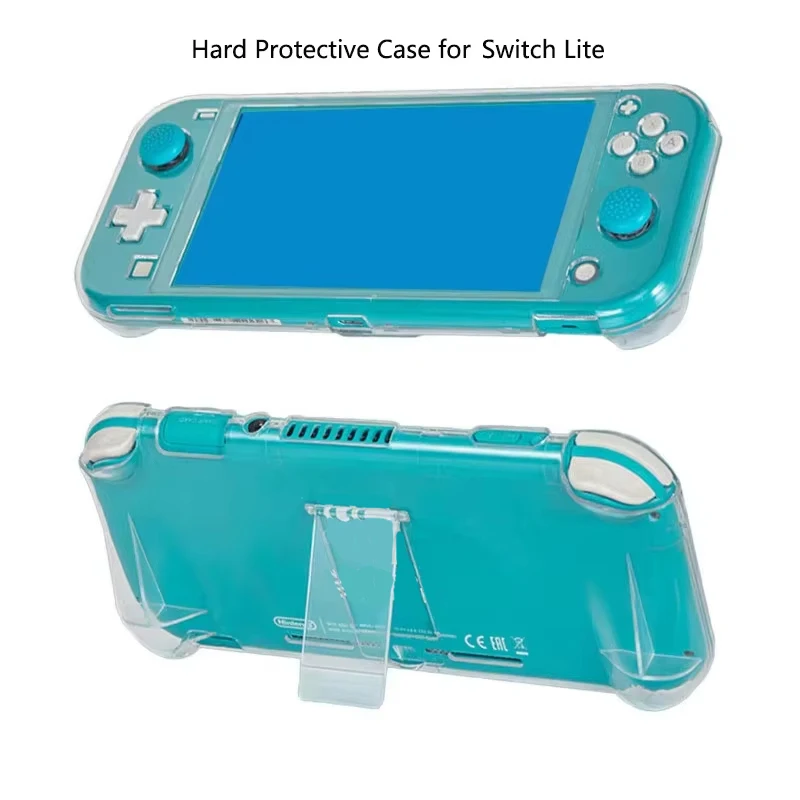 Hard Protective Case for Switch Lite Game Console Transparent Cover Anti-Scratch Crystal Shell Grip Case with Bracket