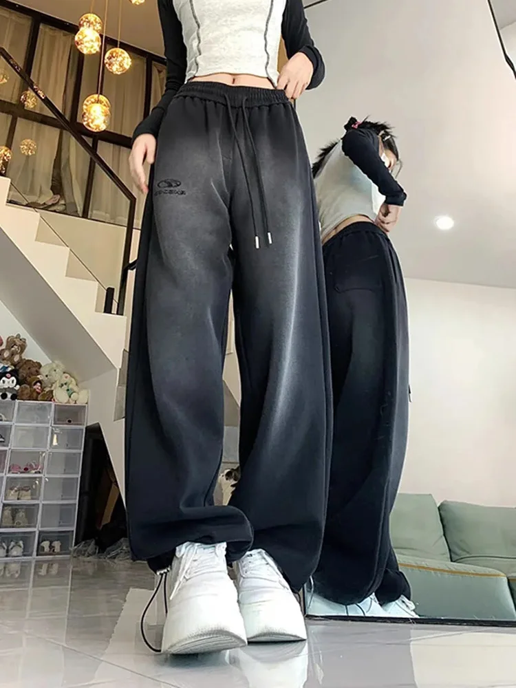 Zoki Vintage Y2K Sweatpants Women Harajuku Streetwear High Waist Letter Trousers Fall American Casual Lace Up Bf Hip Hop Pants