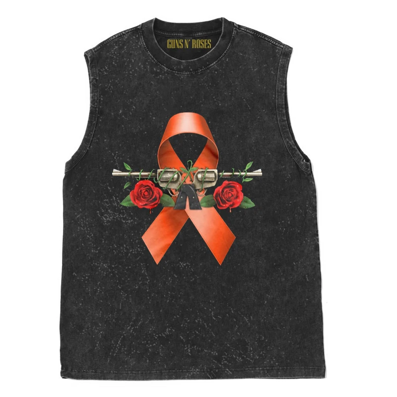 100% Cotton Guns N Roses Vintage American Vintage Rock Wash Old Sleeveless Vest T-shirt Tank Tops Gym Clothing