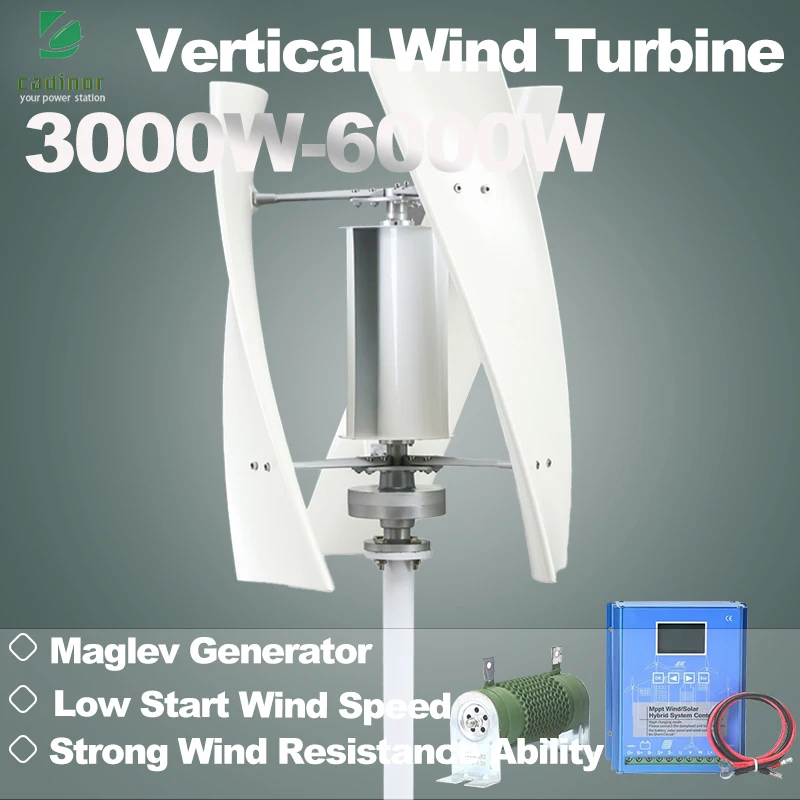 5KW 5000W 3000W 6KW Vertical Axis Maglev Windmill Turbine Generator 12V24V 48V With Hybrid Charge High Voltage Boost Controller