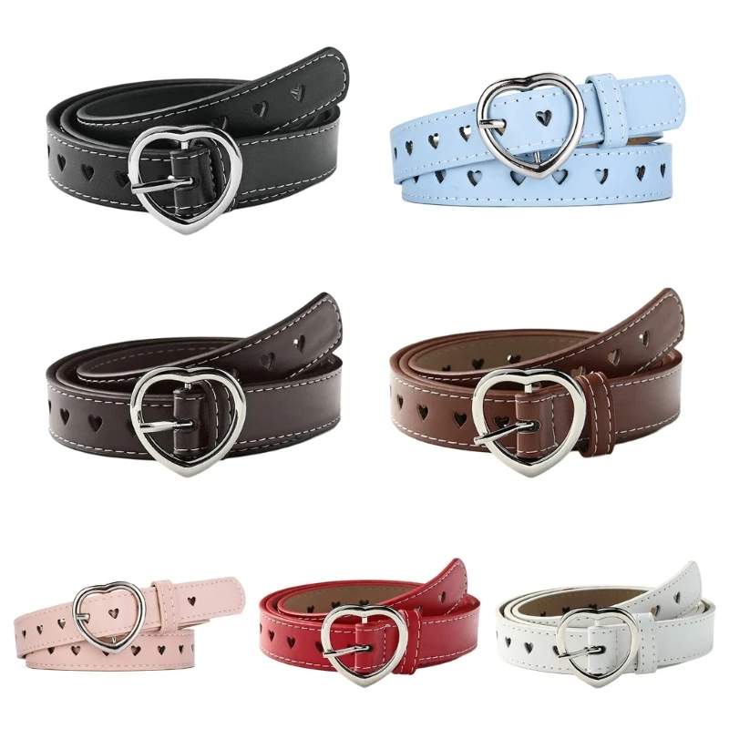 

Heart Buckle Waiststrap Girl Jeans Belt Pants PU Leather Belt Women Waist Decors