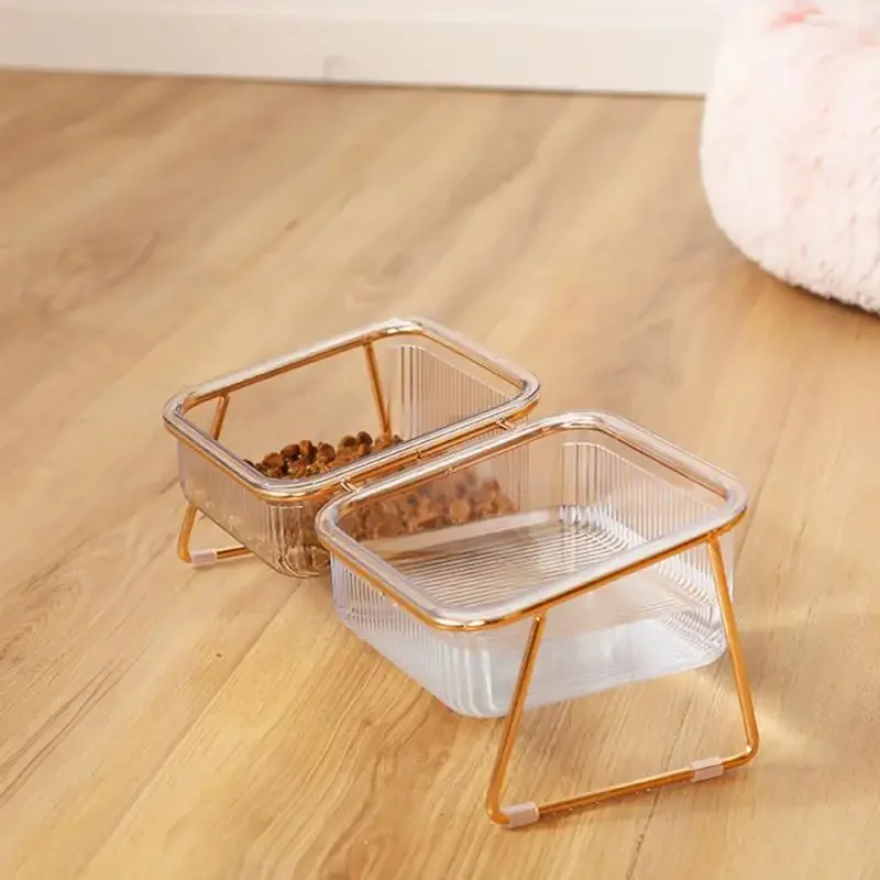 Non-slip Double Cat Bowl Transparent Dog Bowl with Stand Pet Feeding Water Bowl for Dog Cats Food Pet Feeder Bowls Product Stuff