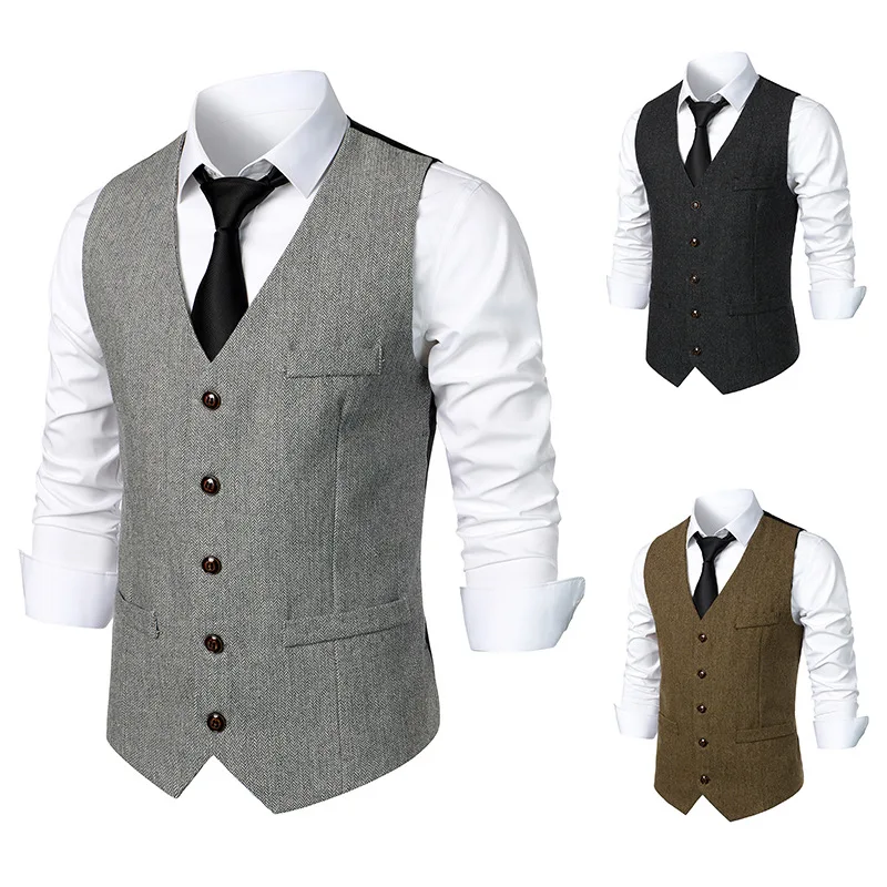 

2023 Men's Suit Vest Autumn and Winter New Vintage Vest Wedding Dress Slim Fit Men's Casual Suit Vest