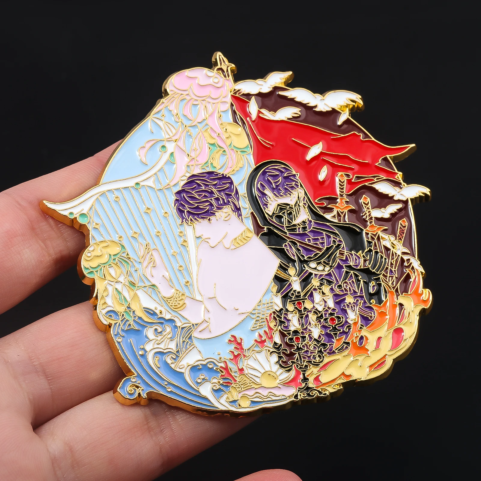 أنيمي الحب والفضاء العميق رافاييل بروش تأثيري الدعائم تدوير مطابقة شارة بدبوس زوجين التلبيب الرجال النساء على ظهره مجوهرات #2