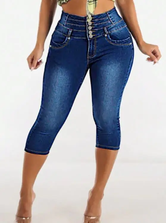 

2026 Spring Summer New Women's Casual Bottom Elegant Sexy Versatile Denim Stretch Cropped Pants