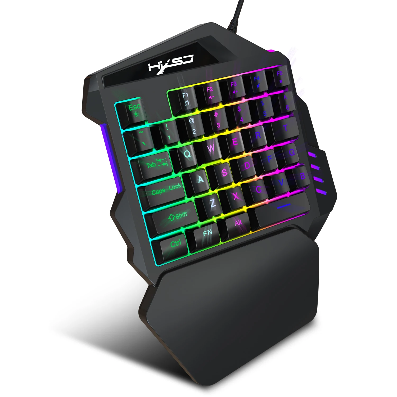 HXSJ-35-Key one-hand Gaming Keyboard ergonomic rainbow lighting backlit plug and play Wired Keyboard for Desktop PC Smartphon