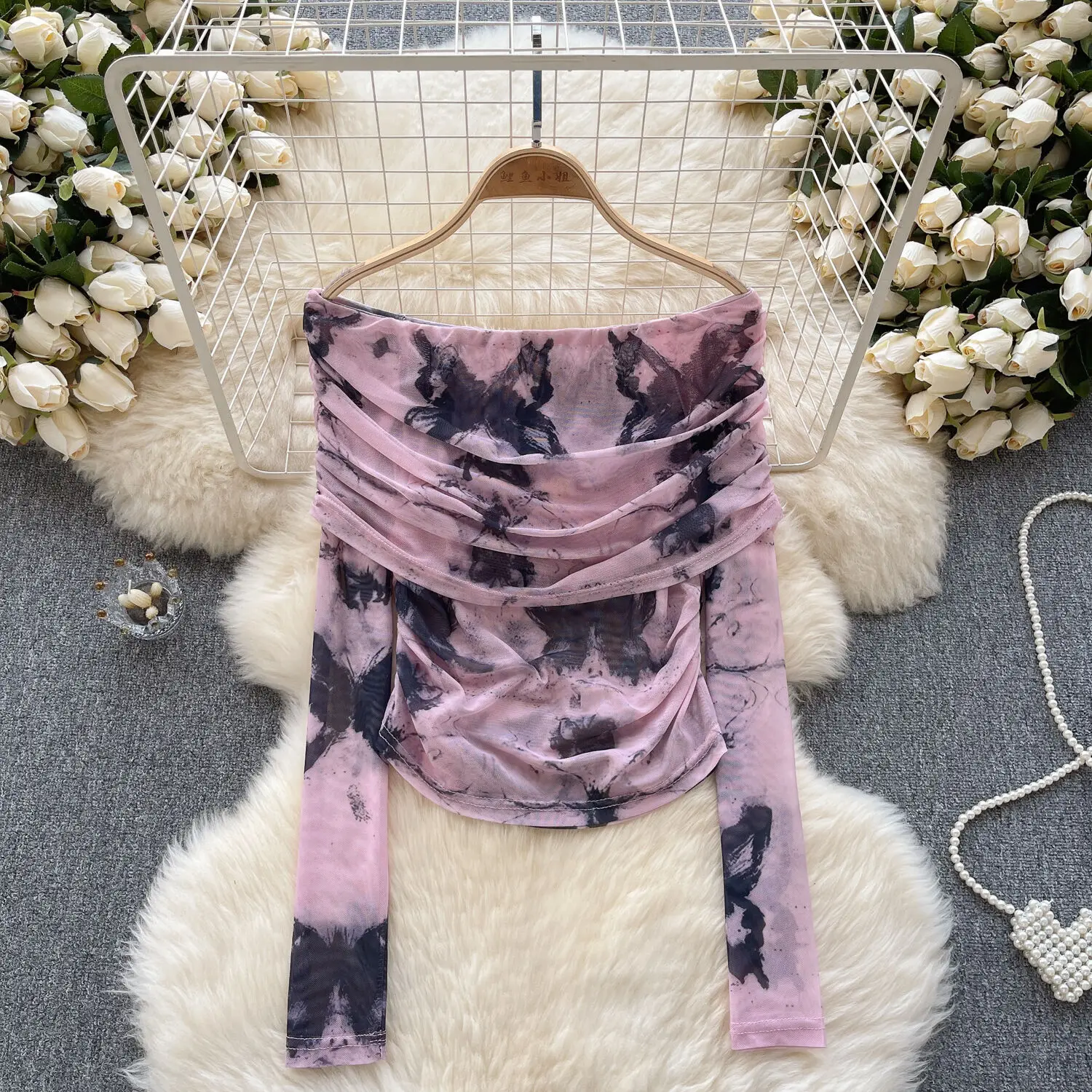 Spicy Girl Style Tie DyeD One Shoulder T-shirt For Women In Autumn Winter, With A TighT Fitting Design ThaT Is UniqUe And