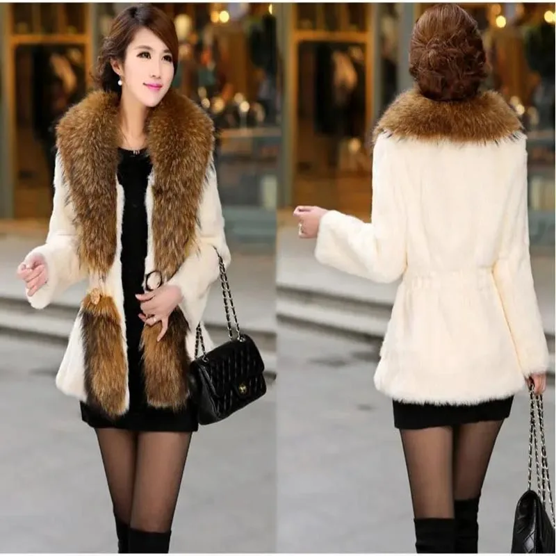 Autumn and Winter New Fur Coat Women's Mid-length Korean Style Imitation Mink Coat Fox Fur Collar Imitation Mink Velvet CoatLady