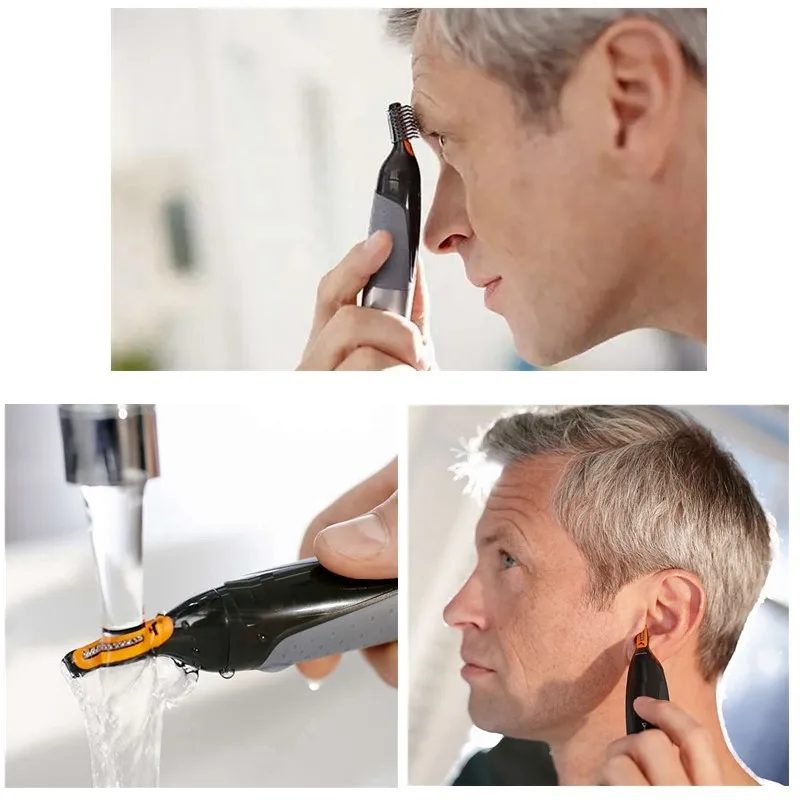 Kemei 3in1 قابلة للشحن الأذن الأنف الشعر المتقلب للرجال التهيأ أداة تهذيب اللحية الكهربائية أداة قص الحواجب شكل الوجه أداة إزالة الصواميل