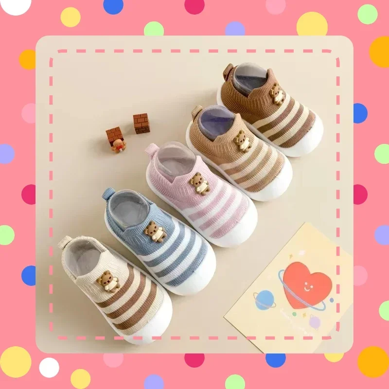 أحذية مضادة للانزلاق ومضادة للتصادمات، أحذية رياضية لطيفة، أحذية أطفال مخططة برسوم كارتونية، نعل ناعم بسيط كاجوال