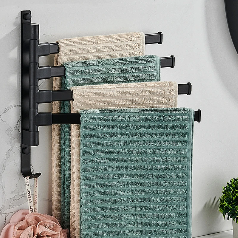 5 Bars Folding Moving Towel Bars Mount Wall Bathroom Bath Towel Racks Towel Storage Towel Rack Cabinet Door Hanger Holder