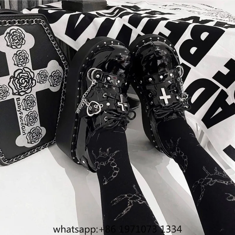 Gothic Punk Thi Heel oes Women's Spring 2025 New Sle Sweet Cool Spicy Platform Slip-On Faionable Casual Loers