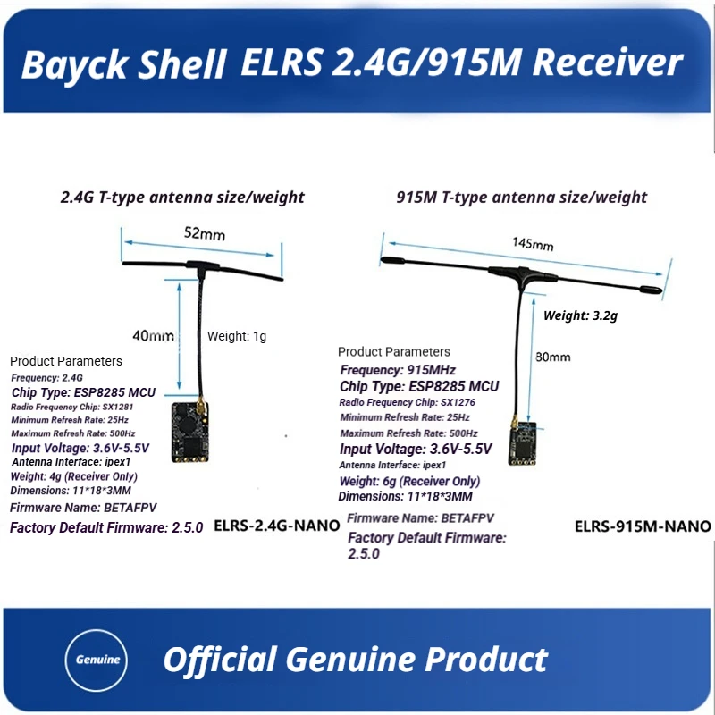 Bayck FPV Micro Receiver 2.4G 915M ELRS Open Source Long Range T Antenna Small Size Drone FPV RC Accessory