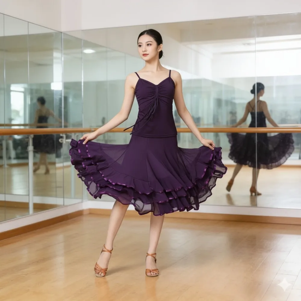Nowoczesna spódnica do tańca dla kobiet, siateczkowa spódnica swing, spódnica do tańca latynoamerykańskiego, sukienka do walca, strój do ćwiczeń tańca salsa i tango, nowy