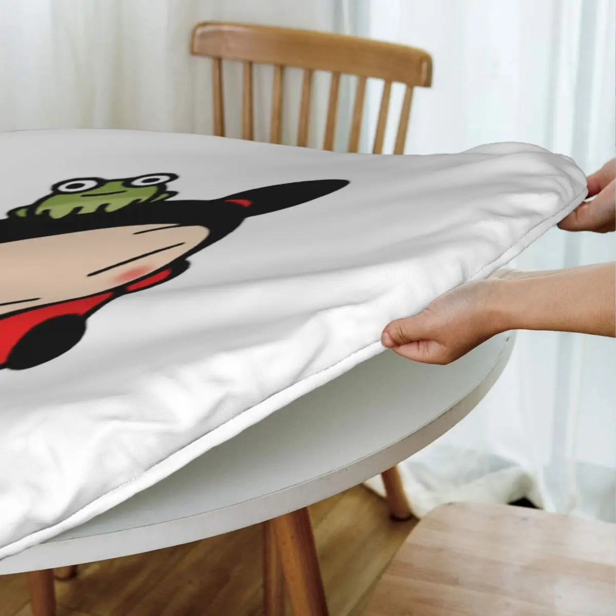 Cute Lovely Cartoon Pucca Waterproof Round Tablecloth Oilproof Table Cloth for Kitchen Events Dining Table Cover