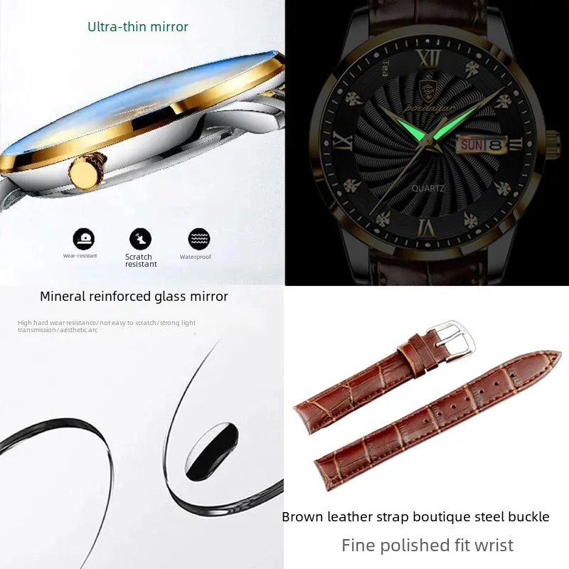 AliExpress Cross-Border Foreign Trade Popular Swiss Brand Waterproof Luminous Double Calendar Men's Watch Business One Piece Dro