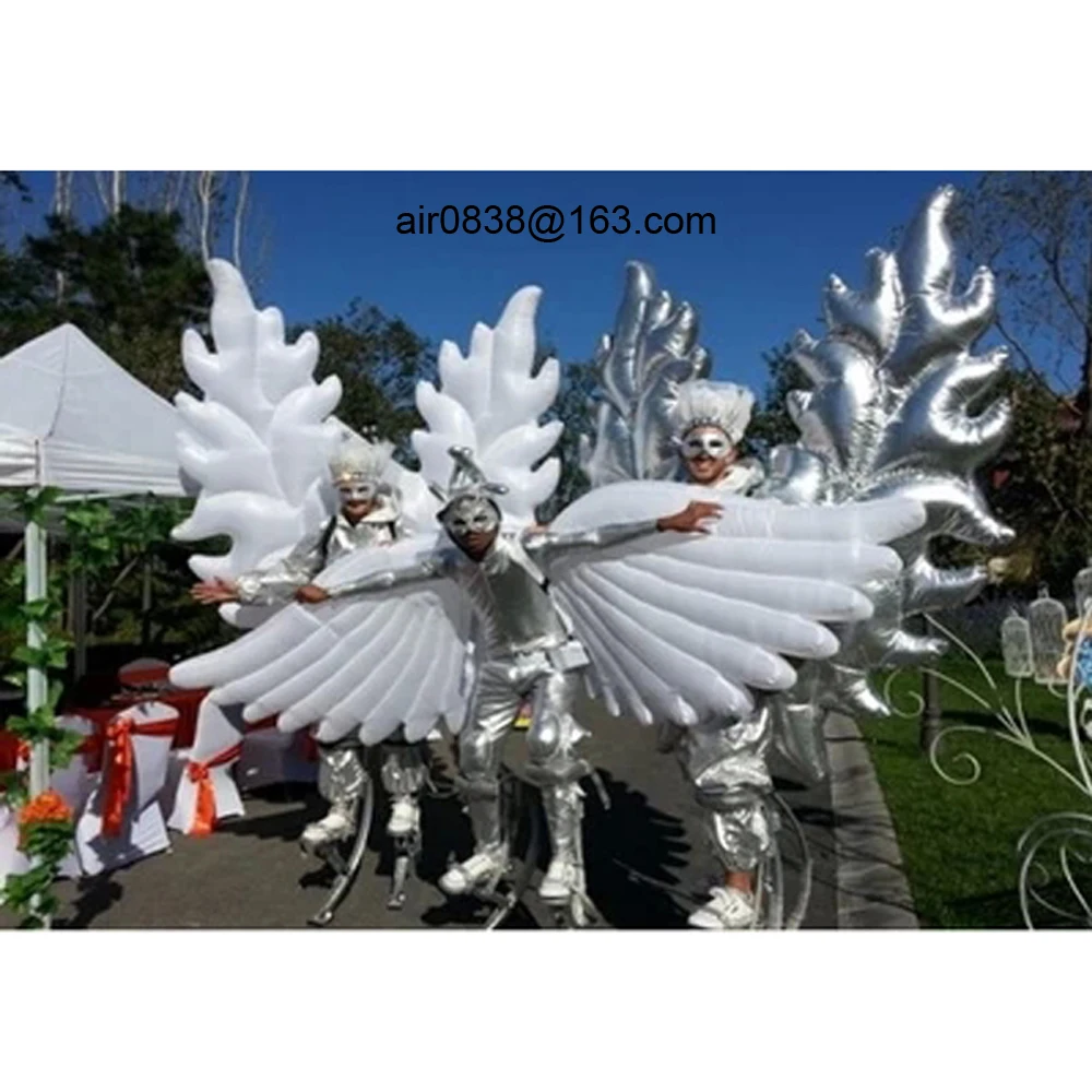 Carnaval Fee Wit Zilver Goud Opblaasbare Hoek Vleugel Kostuum Volwassenen Optreden Kostuum Voor Outdoor Parade Podium Rekwisieten