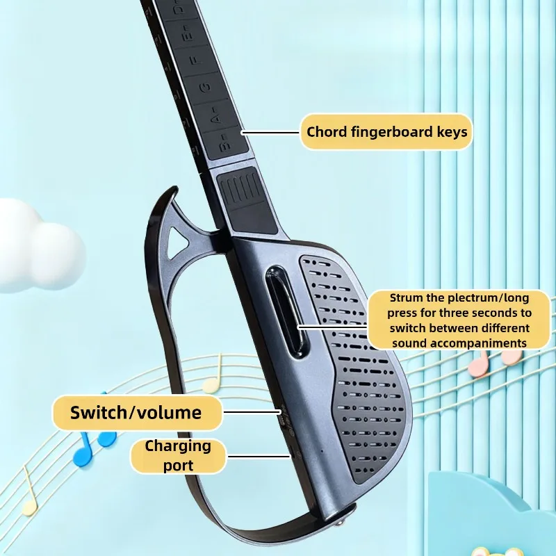 Crianças guitarra sem cordas dobrável tipo chave brinquedo guitarra música iluminação crianças guitarras brinquedo instrumento musical carregamento usb
