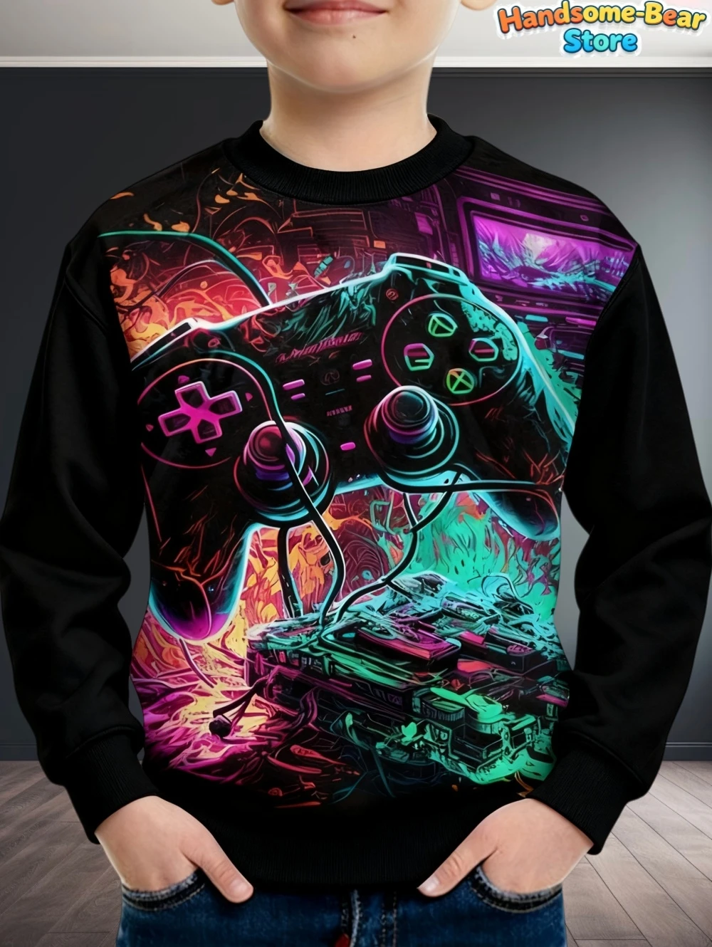 Sweatshirt for Boys Long Sleeve 3D Gamepad Print Kids Autumn Clothes Casual Fashion O-Neck Boys Hoodies Tops Children's Clothing
