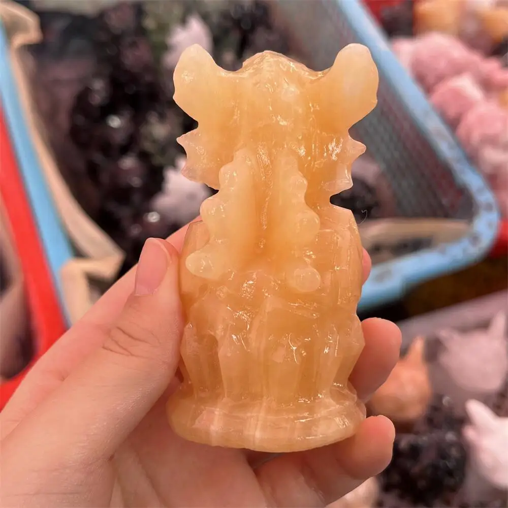 1PCS Natural Yellow Quartz Crystal Cartoon Dragon Statue Carving Healing Fengshui Stone for Holiday Craft Christmas Gift