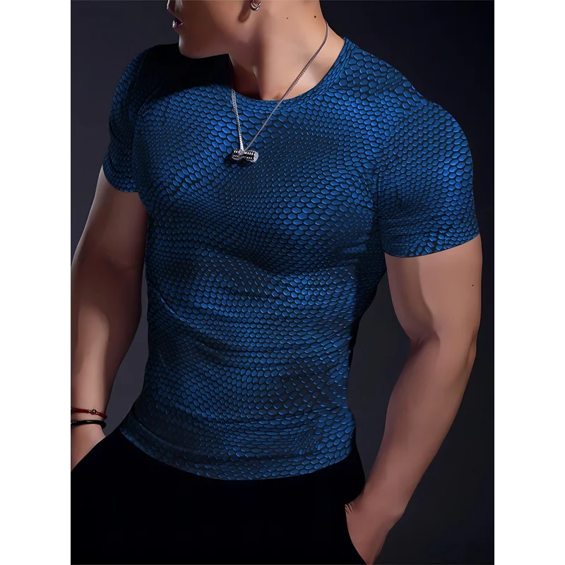 Digital Print Regular Fit Crew Neck T-Shirt Fitness Stretch Men's Sport Top