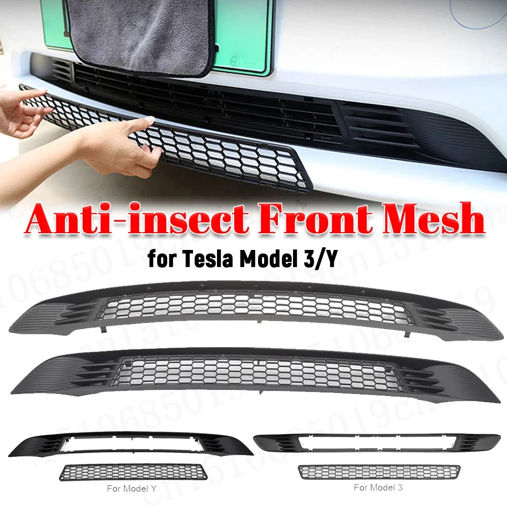 Removable Car Insect Prevention Net for Tesla Model 3/Y Anti-insect Front Mesh Buckle Installation Auto Bumper Mesh Mask