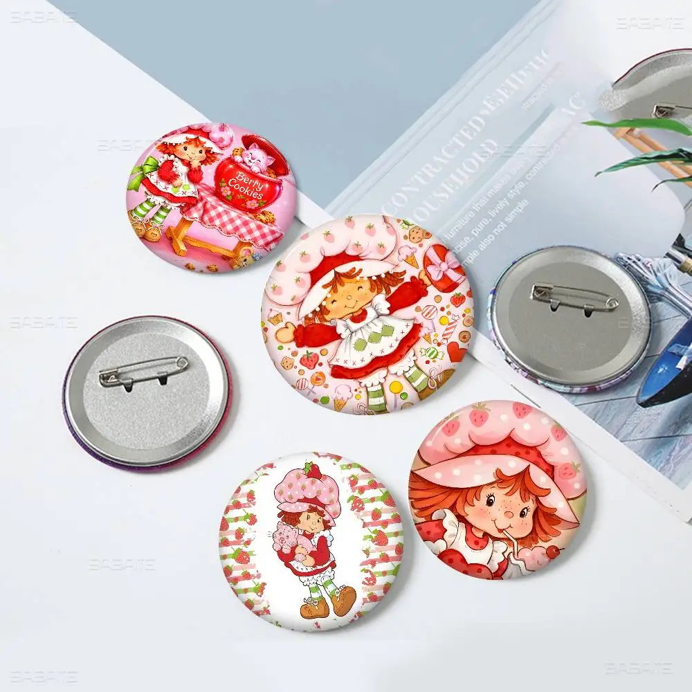 Cartoon Strawberry Shortcake 32/44/58mm Round Brooches Handmade Pins for Backpack Jewelry Accessories Gifts Creative Badge