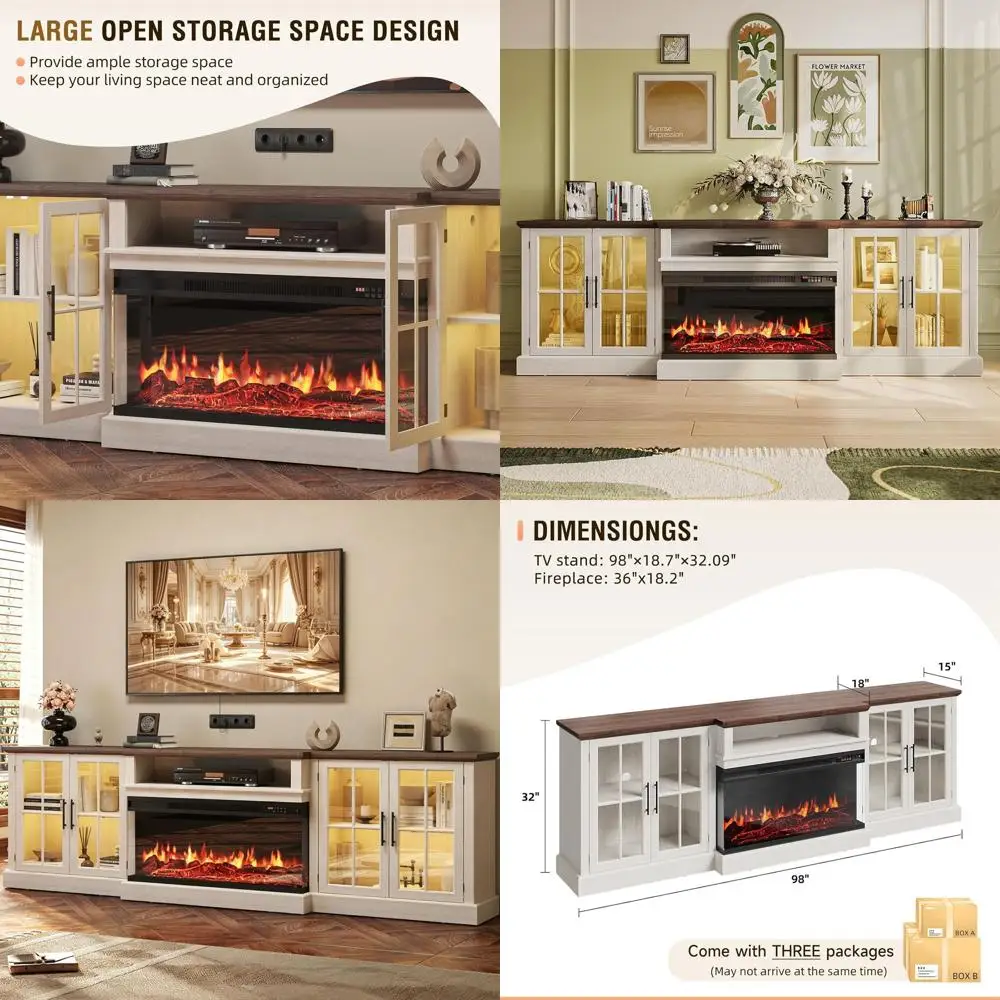 

100 TV Stand with Adjustable Shelves, Large Storage Cabinet for Living Room, White