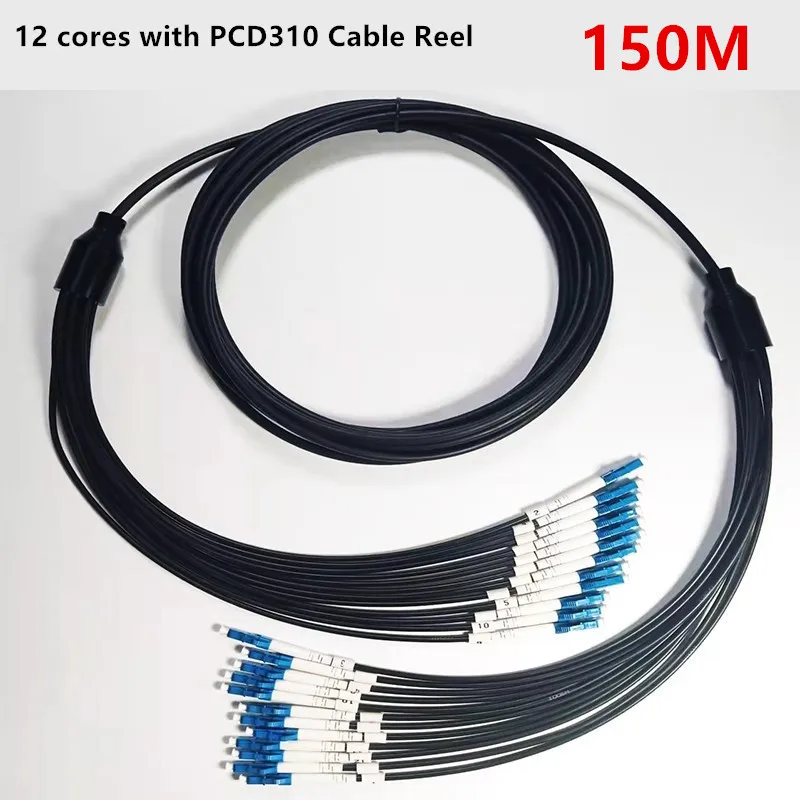 

150 meters,TPU field Armored Fiber Optic Jumper,LC,Single-mode, 12 Cores,Waterproof, with PCD310 Cable Reel and Protective head