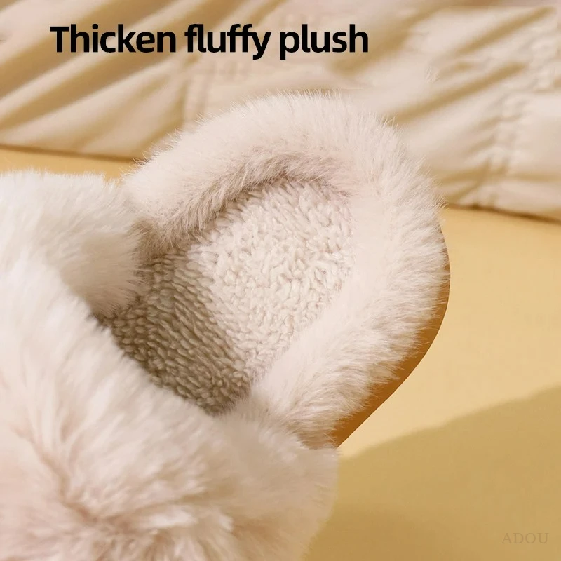 Winter Warm Sports Fluffy Slippers Women Thick Sole Non Slip Plush House Shoes Woman Fashion Faux Fur Platform Indoor Slippers image 4