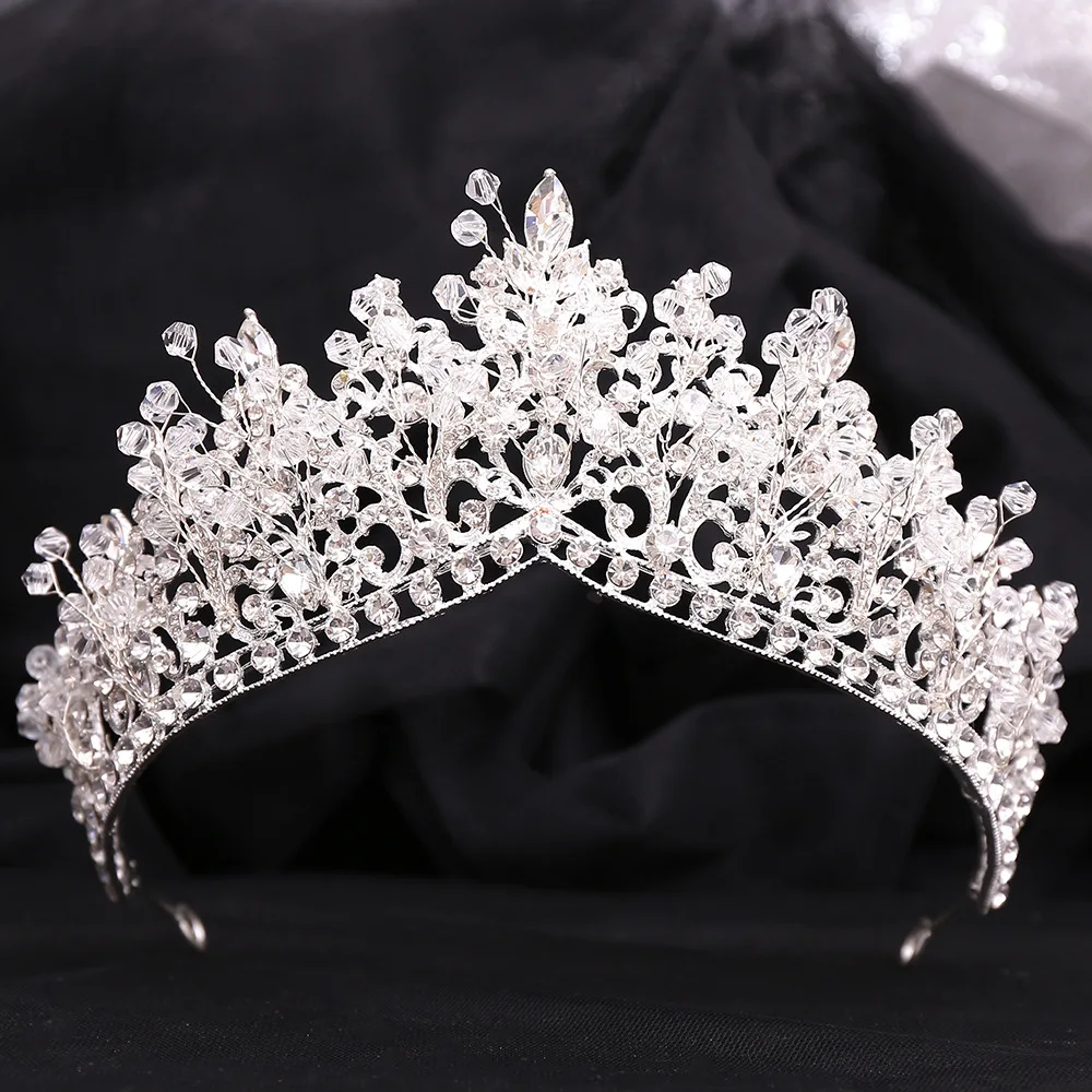 DIEZI Handmade Korean Green Crystal Beads Tiara Crown For Women Girls Wedding Party Luxury Elegant Bridal Queen Hair Accessories