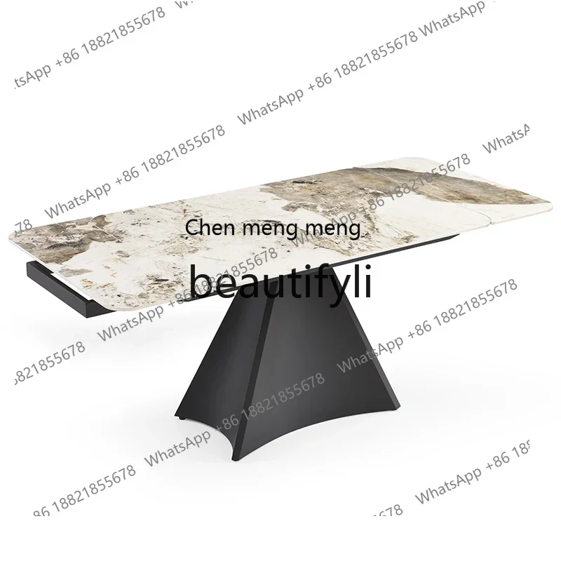 

Italian telescopic rock slab dining table and chair combination simple folding dining table modern light luxury high-end