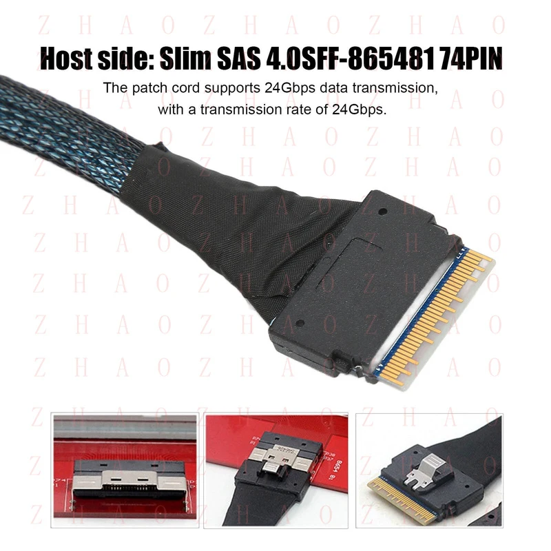 L+ for Data Transmission Cable Slim SAS SFF‑8654 8i To SFF‑8654 8i 24Gbps SAS4.0 30AWG