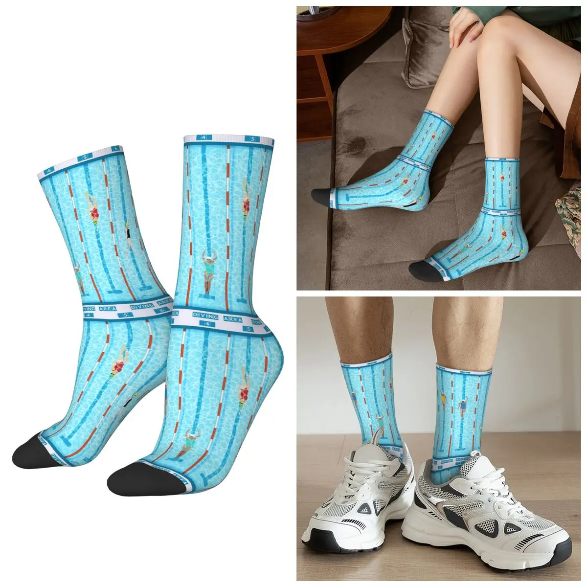 All Seasons Cartoon Swimming In The Swim Pool Socks Harajuku Sport Middle Tube Socks Fashion Stockings for Valentine's Day Gifts