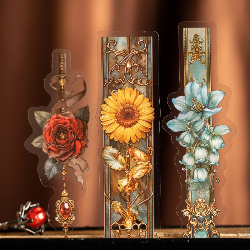 20pcs Floral Bead Series Vintage Rectangular PET Stickers Creative Journaling Materials for Collage DIY Scrapbooking