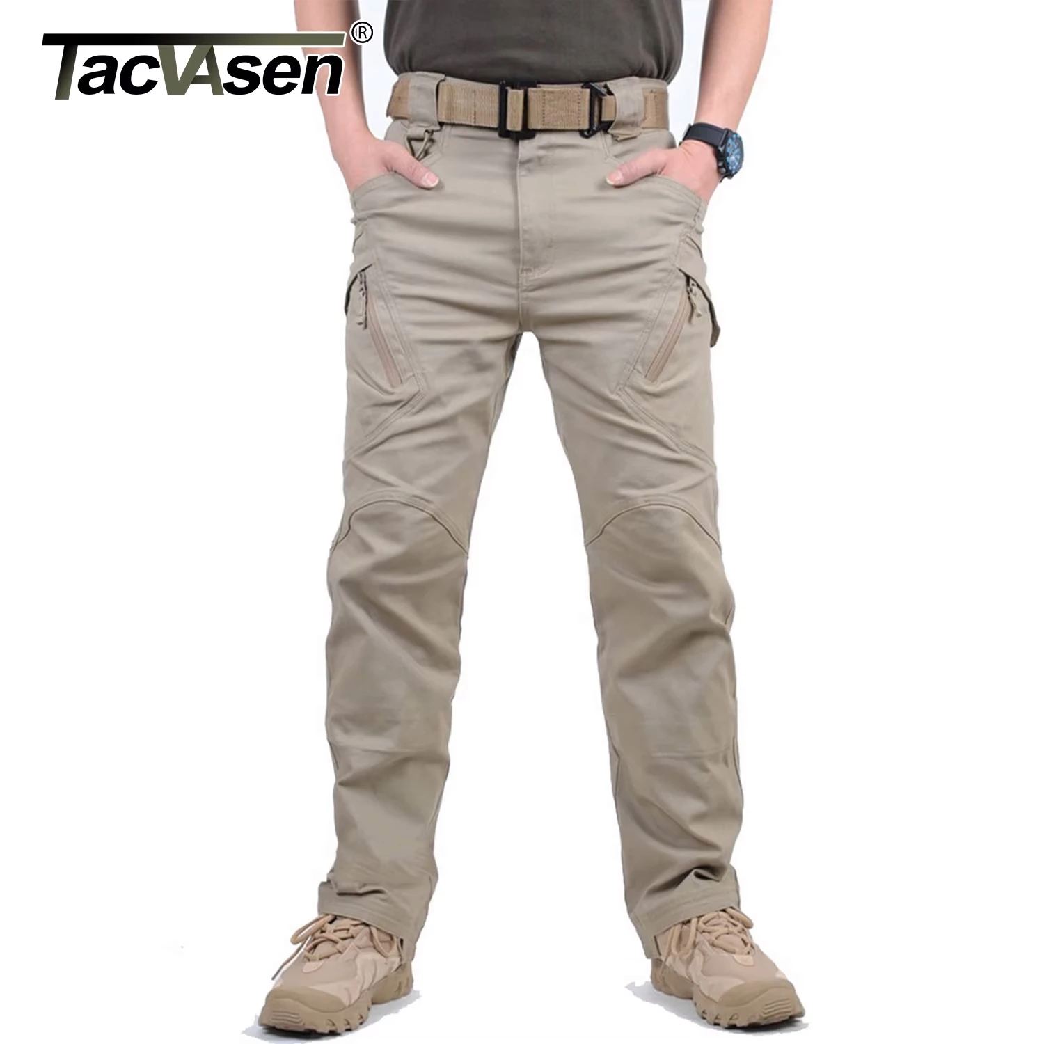 TACVASEN IX9 City Cargo Pants Mens Multi Pockets Work Pants Cotton Stretch Casual Trousers Outdoor Training Hiking Pants Male