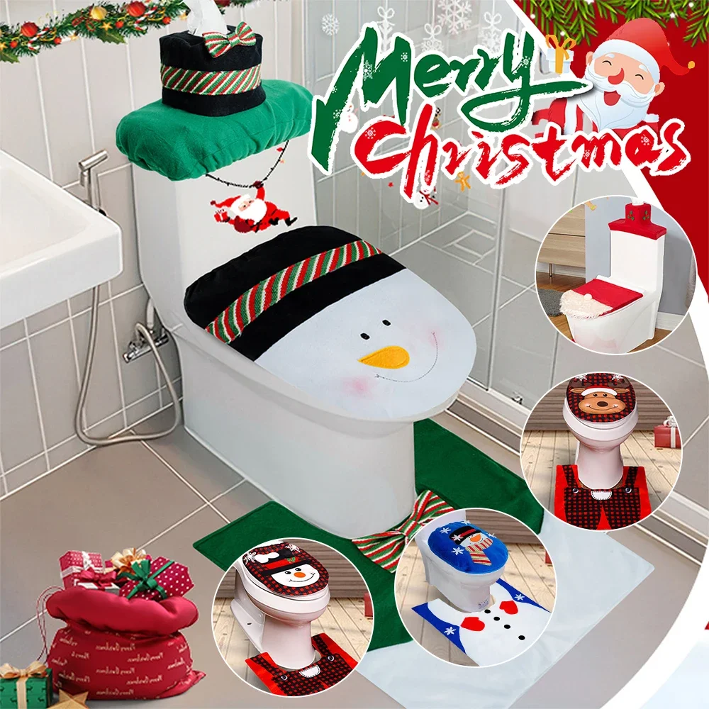 Cute Christmas Toilet Seat Covers Creative Santa Claus Bathroom Mat Xmas Supplies for Home New Year Navidad Gift Decoration 2023