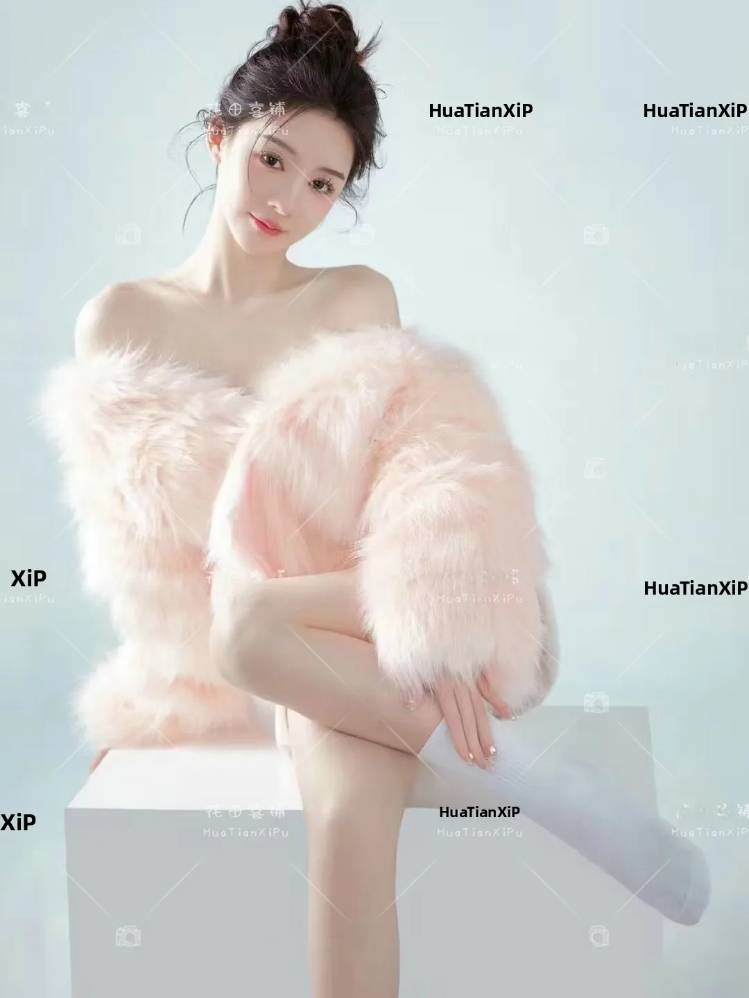 

Pink Fur Women's New Style Artistic Individual Photography Costume Pure Desire Theme Photo Studio Location Chinese Style Dress