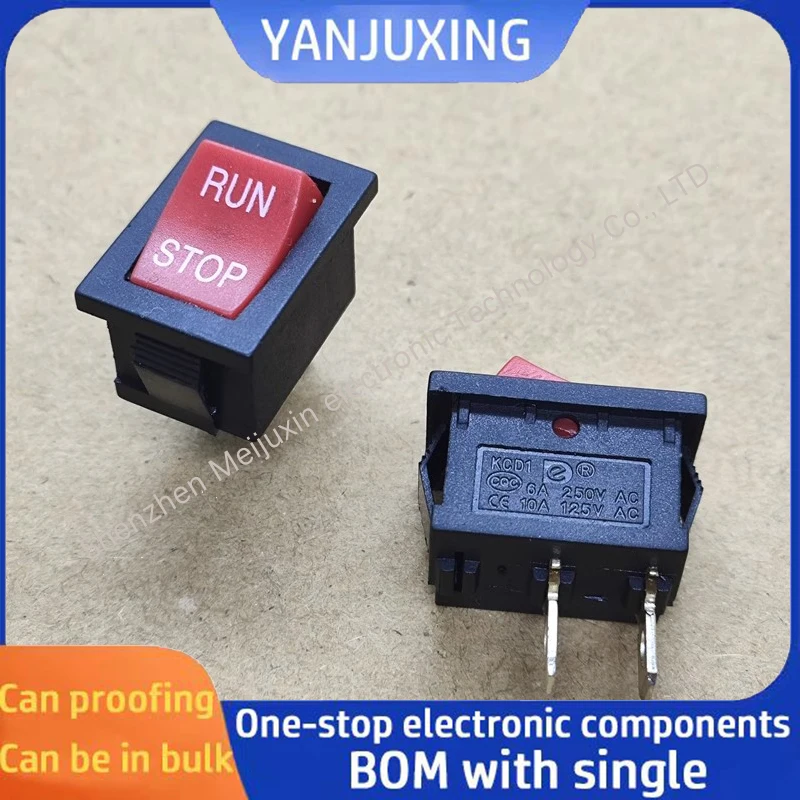 5PCS/LOT KCD1 model switch RUN-STOP with 2 pins and 2 positions Flip plate power switch 15*21MM 250V 6A