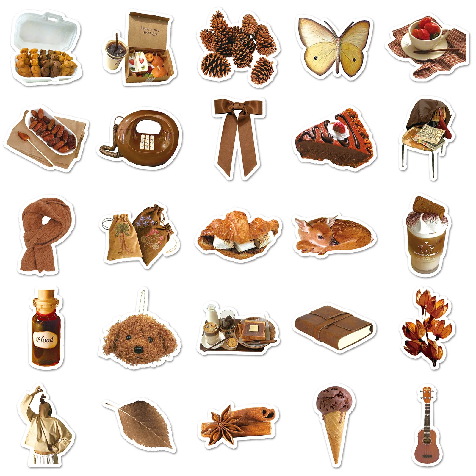 

50PCS Cute Food Brown Sticker Ins Style Cartoon Decals Suitecase Fridge Skateboard Phone Luggage Notebook DIY Decoration Gifts