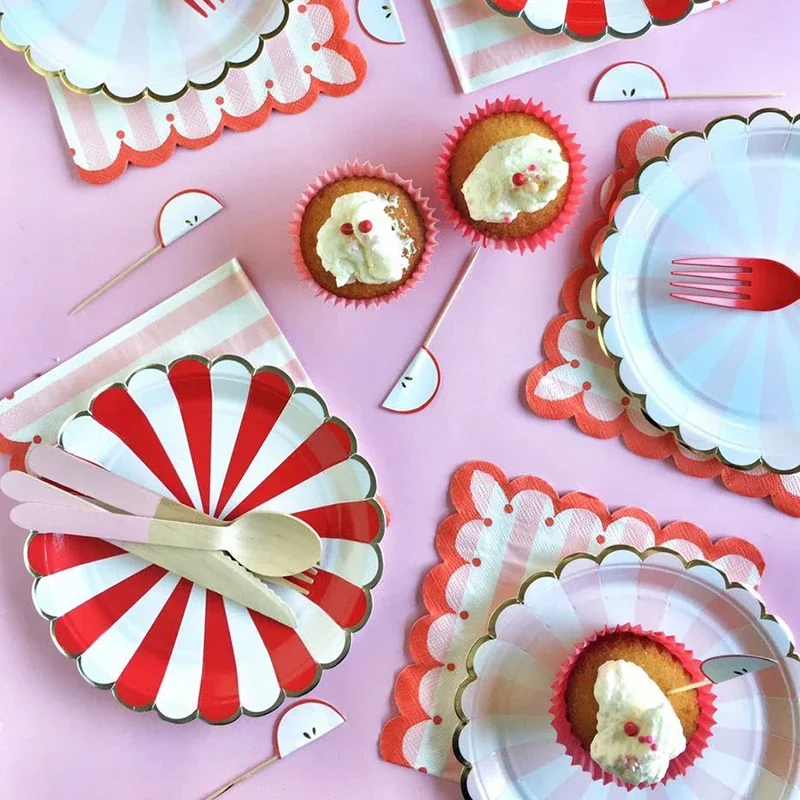 Circus Paper Disposable Tableware Red Striped Plates Cups Wedding Birthday Party Supplies Foild Bronzing Christmas Decorations