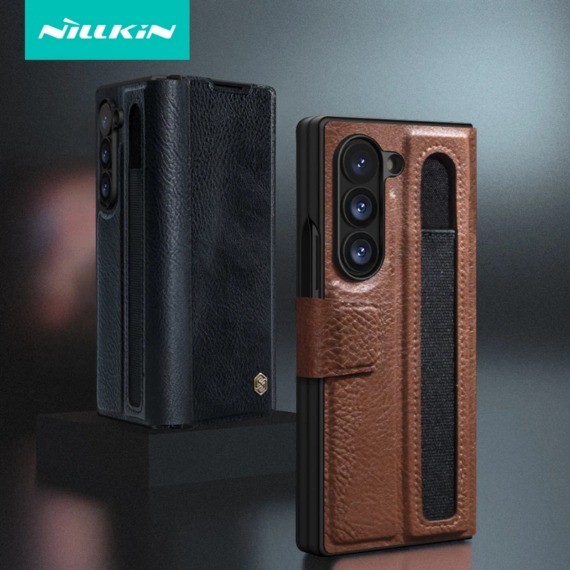 

Nillkin Case For Samsung Galaxy Z Fold 6 Luxury Leather Flip Cover with S-Pen Slot Full Coverage Stand Case 케이스