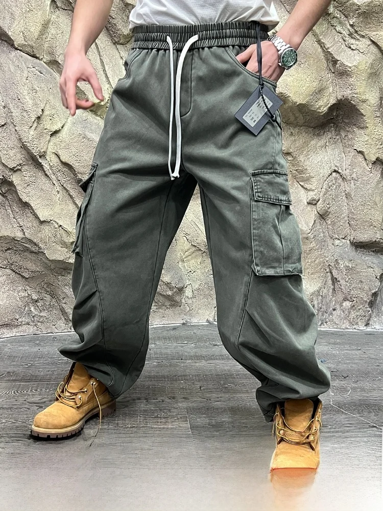 

Thiened Fce Men's Casual Pants American Sle Multi-ket Workwear Trousers Autumn Winter Straight Leg Cotton Pants