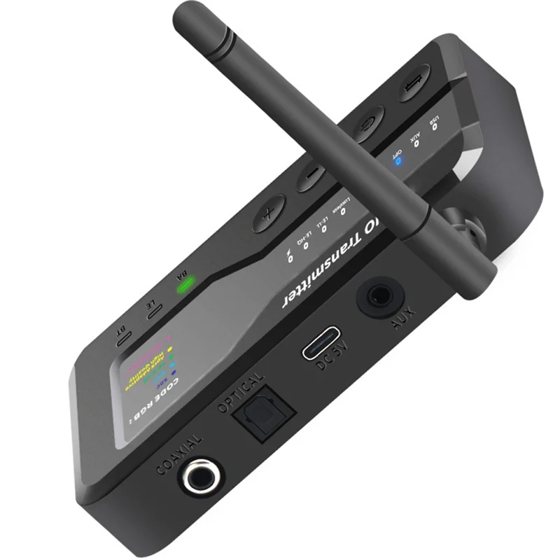 BT5.3 Transmisor de audio Distancia Aptx Adaptive/HD LC3 Transmisión inalámbrica 1 a N Receptor OTG USB Toslink Coaxial AUX