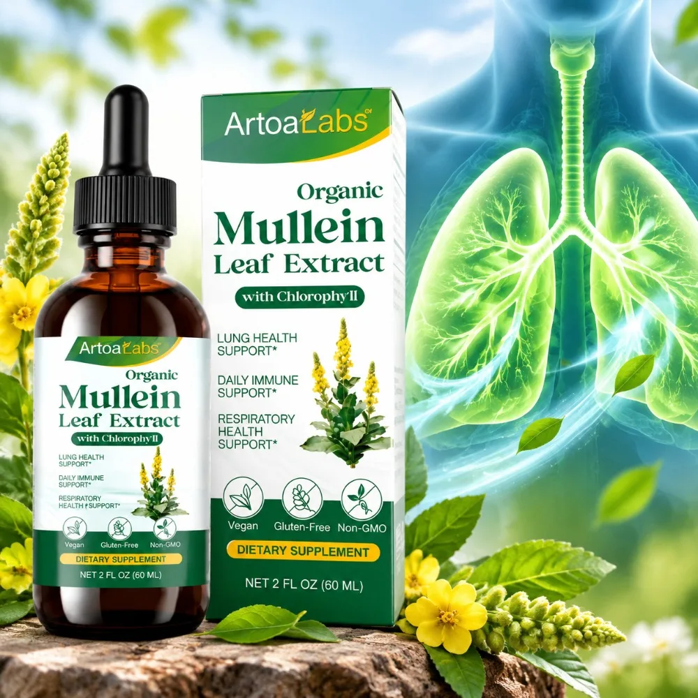 Organic Mullein Leaf Extract Drops for Respiratory Health Lung Cleanse Immune Support with Chlorophyll Vegan Gluten-Free 60 ML