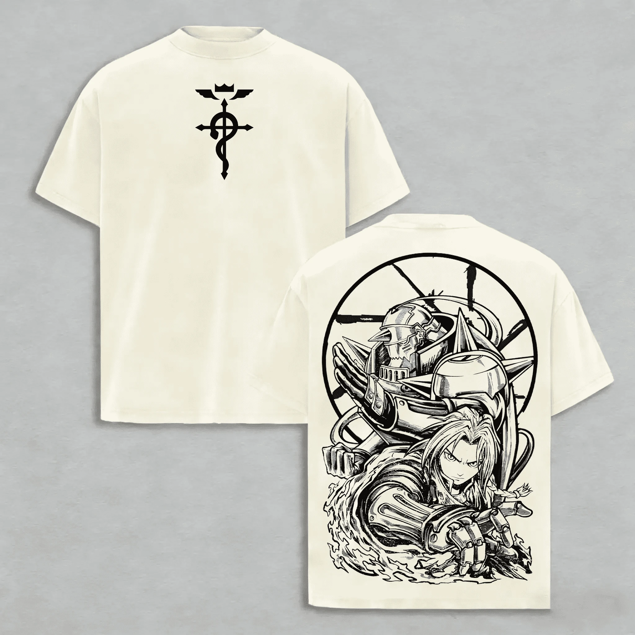 Vintage Washed Fullmetal Alchemi Edward Elric T-shirt For Unisex Clothing Anime Oversized T Shirt Short Sleeve Cotton Tees Tops